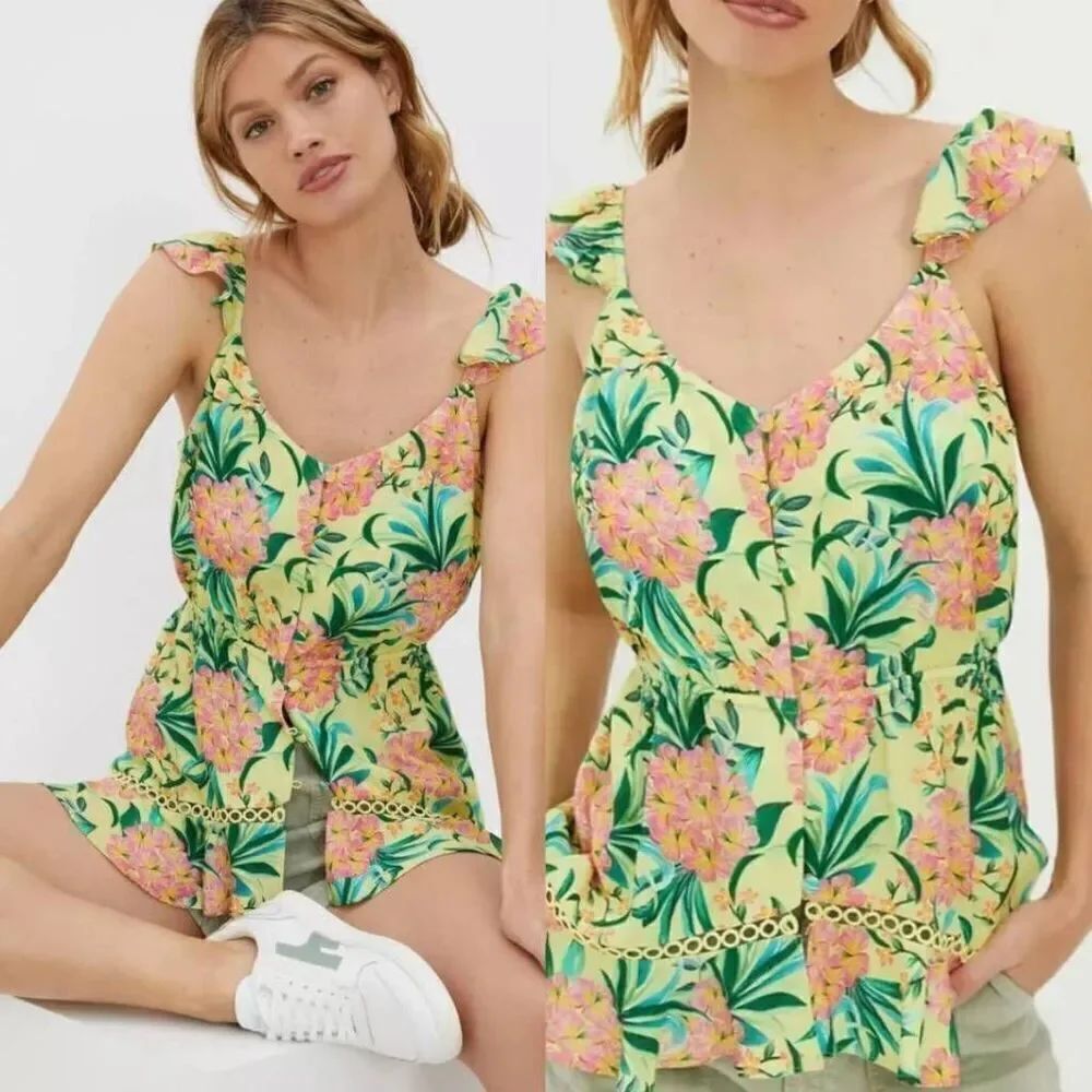 Anthropologie Farm Rio Ruffled Floral Tank Size Medium